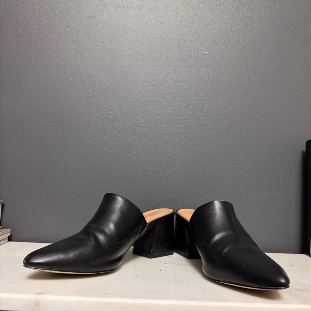 Spring Black Pointed Mule Block Heels - Picture 4 of 7